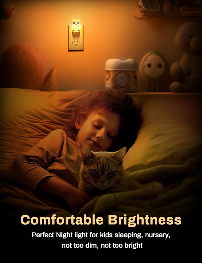 Owl Night Lights Plug Into Wall, Cute Night Light for Kids, 8-Color LED Night Light with Dusk to Dawn Sensor, Decorative Nightlight for Kid Room, Bathroom, Bedroom, Children Christmas Gift, 1 Pack