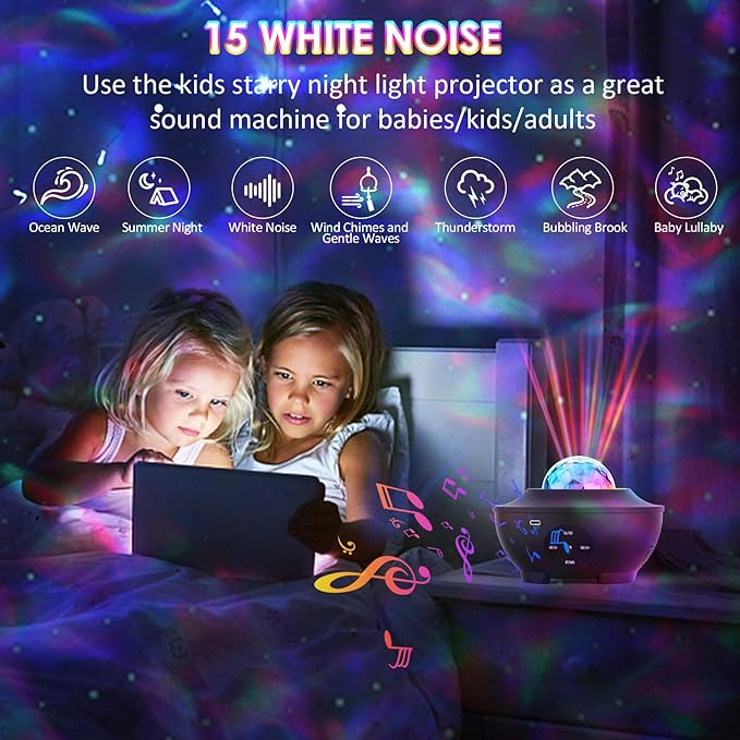 Star Projector,Galaxy Projector for Bedroom,Galaxy Night Light with Timer and Remote,Bluetooth Speaker,White Noise,Star Night Light for Kids Adults,Party,Living Room Decor,Gifts for Kids,Adults