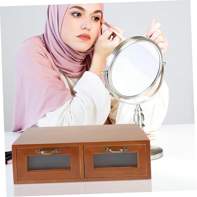 Luxshiny Solid Wood Storage Box Office Organization Storage Organizer Makeup Jewelry Holder Vintage Style Desktop Organizer for Home Office