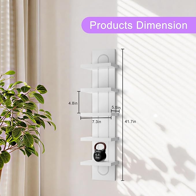 VIWODS 5 Tier Wall Shelf Unit with Light-Small Floating Shelves for Home Decor, Modern Unique Asymmetric Design for Bedroom & Living Room Storage