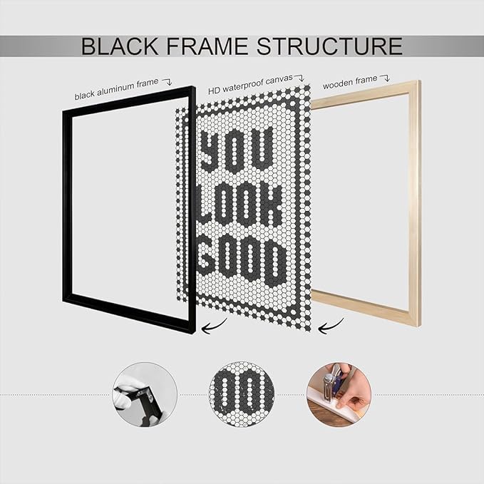 You Look Good Inspirational Posters Trendy Minimalist Black And White Quotes Canvas Wall Art Preppy Positive Affirmations Wall Decor For Bedroom Dorm Apartment Bathroom 8x12in Wrapped Canvas