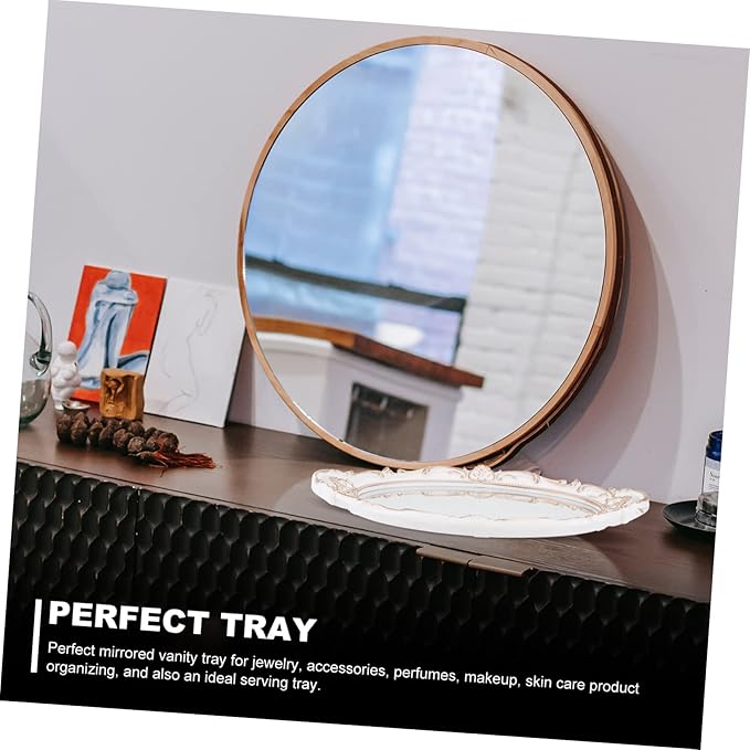 ABOOFAN Antique Oval Mirror Tray Elegant Makeup Organizer Photo Prop for Home Weddings Birthdays and Vintage Styling Convenient Dual Handles for Easy Carrying