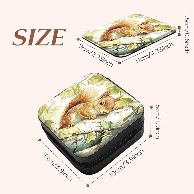 Travel Jewelry Case with Compact Mirror, Cute Little Squirrel Exquisite PU Leather Jewelry Boxes for Women, Best Gifts for People Who Travel - Dainty Jewelry Organizer