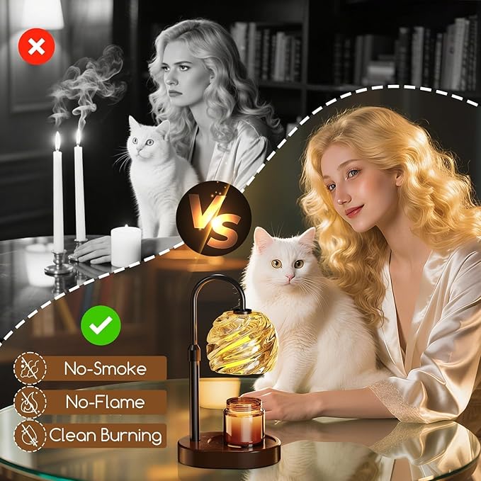 Candle Warmer Lamp with Timer Dimmer, Electric Candle Warmer with Adjustable Height for New Home Decor, Birthday Gifts for Women Men Mom, Wax Melter for All Jar Sizes, 2Bulbs,Black