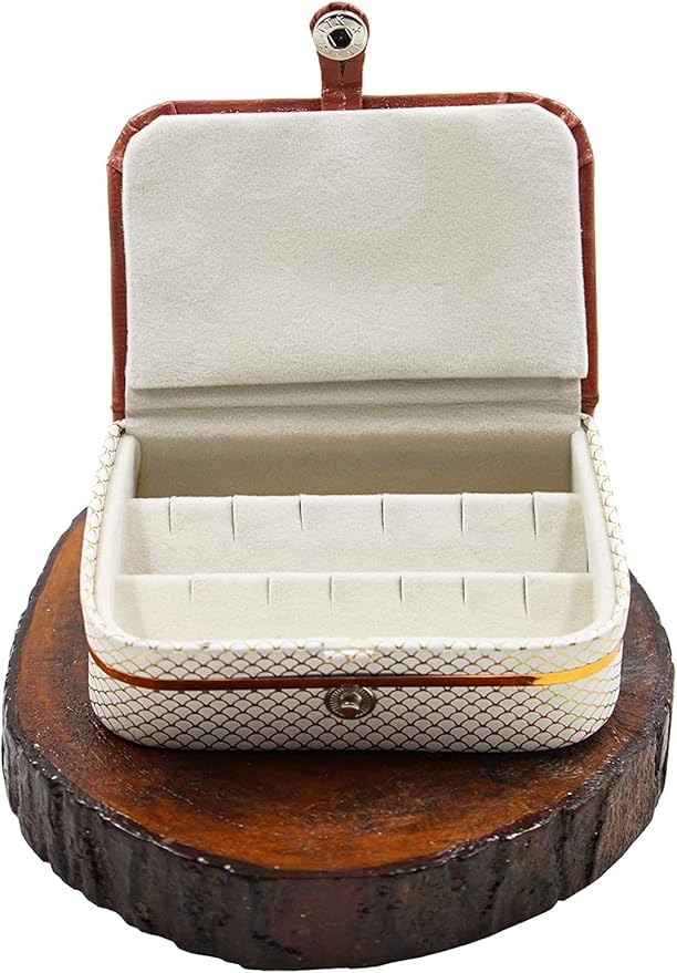 atorakushon PU Leather Combo Makeup Jewellery accessories Vanity box to nicely organize the Jhumka Ring Earrings Necklace Bangle for Female Set of 3 Cream