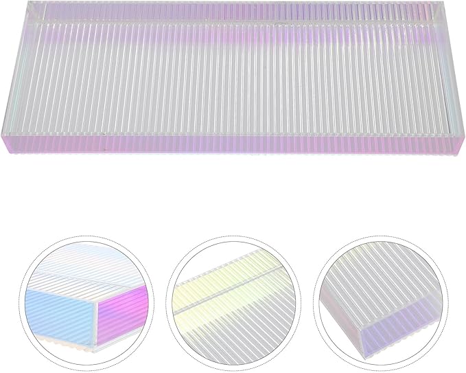 Acrylic Makeup Tray and Perfume Organizer Tray with Striped Rainbow Design Small for Dresser and Bathroom Countertop Storage