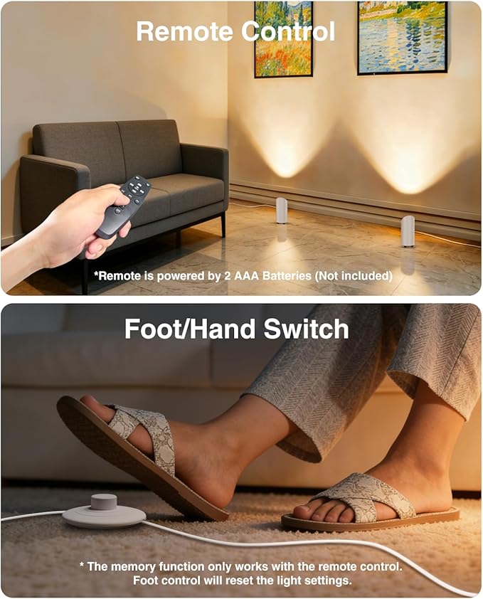 Abovizo 2 Pack Uplighting Indoor, 7W LED Floor Can Lights with Remote, 5.9ft Cord Plug-in Spotlight for Indoor Plants, Wall & Art, 3 Color Temps, Auto-Loop Timer, Memory Function, Non-replaceable Bulb