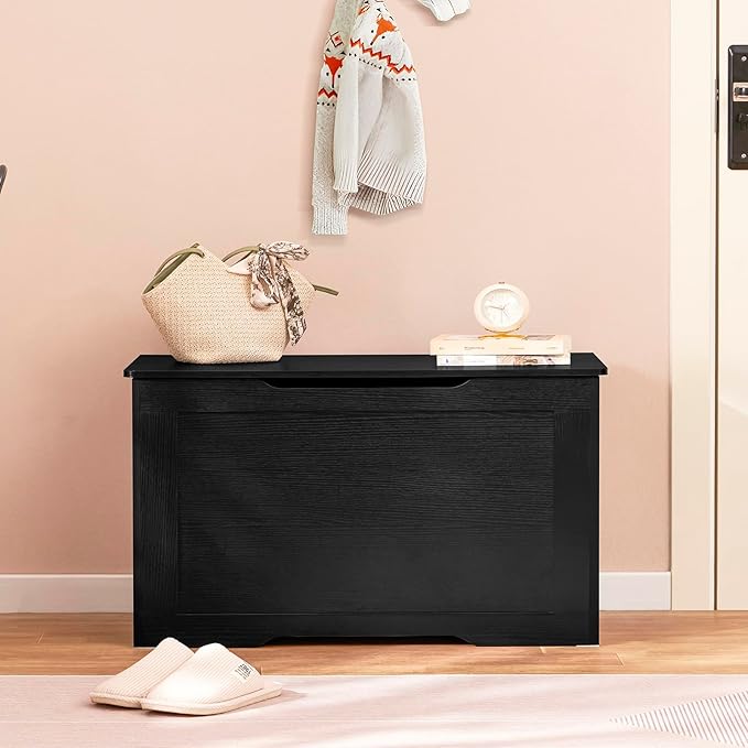 usikey 29.5” Storage Chest, Toy Box with Safety Hinge & Gel Bumpers, Toy Chest, Lift Top Storage Trunk, Supports 220 lb, for Living Room, Bedroom, Entryway, Black
