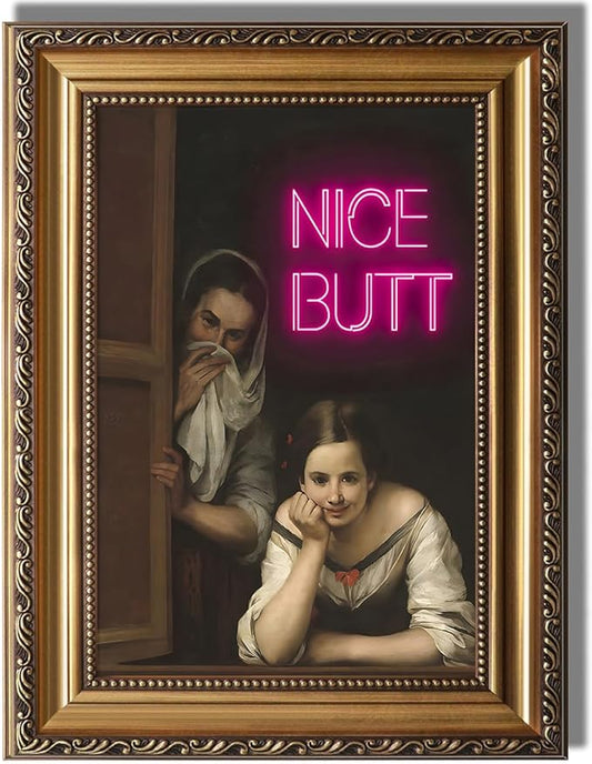 KBKBART Vintage Framed Wall Art for Living Room - Funny Bathroom Wall Decor, Bathroom Canvas Oil Painting Prints for Wall Decor, Gold Framed Funny Bathroom Signs for Bathroom Decor, 12"x16"