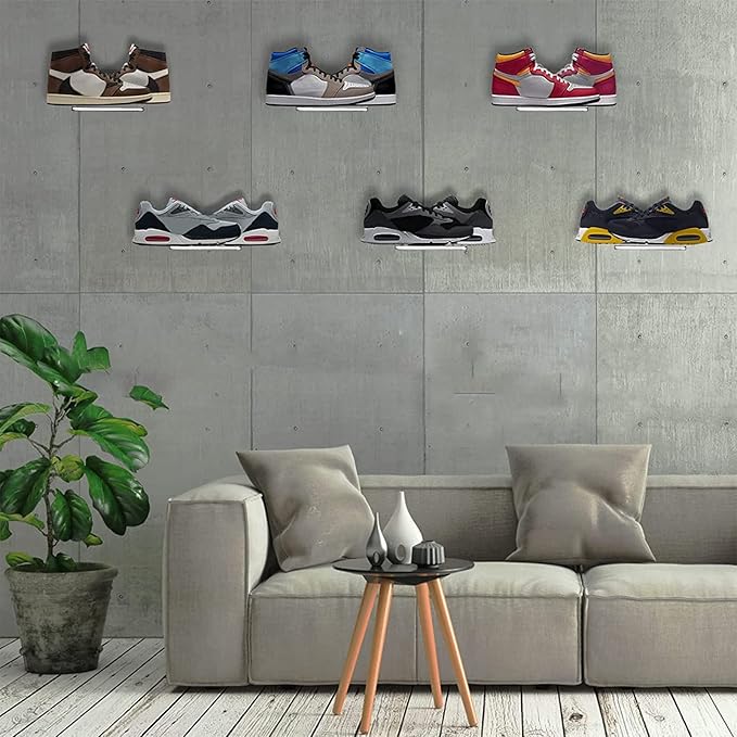 Youeon 8 Pack Floating Shoe Display Shelf, 8 x 3 Inch Acrylic Shoe Shelf for Wall, Floating Sneaker Shelves, Hanging Shoe Shelves for Bedroom, Gaming Room, Sneaker Collection, Easy to Install