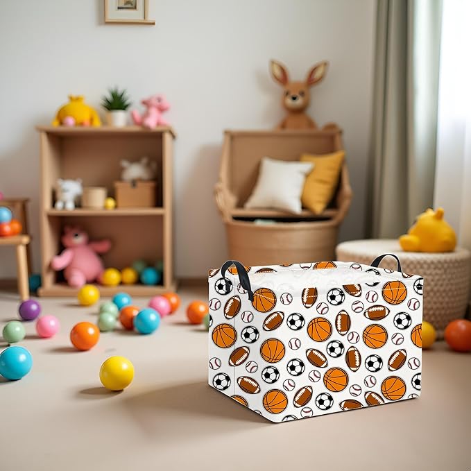 HIYAGON Rectangular Easter Basket Baby Girl Basket Fabric Storage Bin Organizer Box Room Decor(Sports)