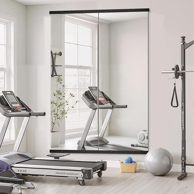 TRAHOME Home Gym Mirror for Wall,70x24x2PCS Full Length,Glass Frameless Body Large Mirror for Home Gym,Workout,Bedroom,Garage(Black)