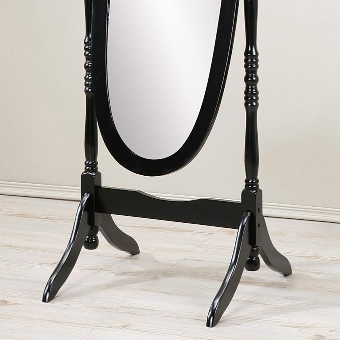 Roundhill Furniture Traditional Queen Anna Style Wood Floor Cheval Mirror, Black