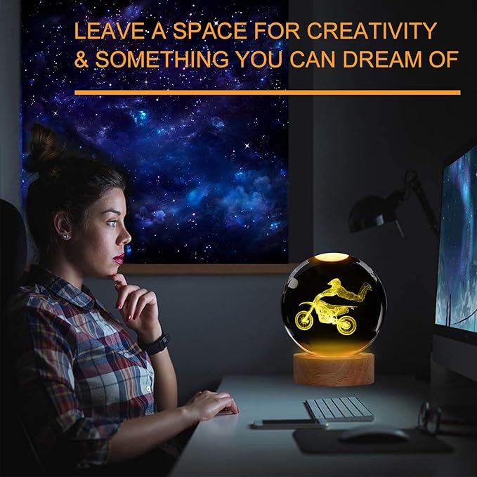 Dirt Bike Night Light, Dirt Bike Gifts, 3D Crystal Ball Dirt Bike Lamp with Remote Upgraded 3.15 Inch with 16 Color for Birthday Xmas Cool Figurines Motor Bike Gifts for Room Decor Boys Girls