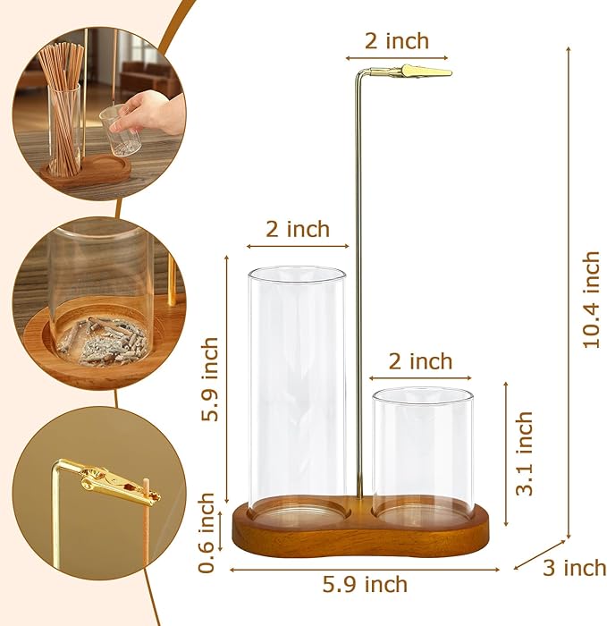 2 in 1 Incense Holder for Sticks, Hang Upside Dowd Incense Burner with Glass Ash Catcher, Anti-Ash Flying and Incense Sticks Storage, for Meditation Yoga Spa Home Decor Office (Wood, Dark Brown)
