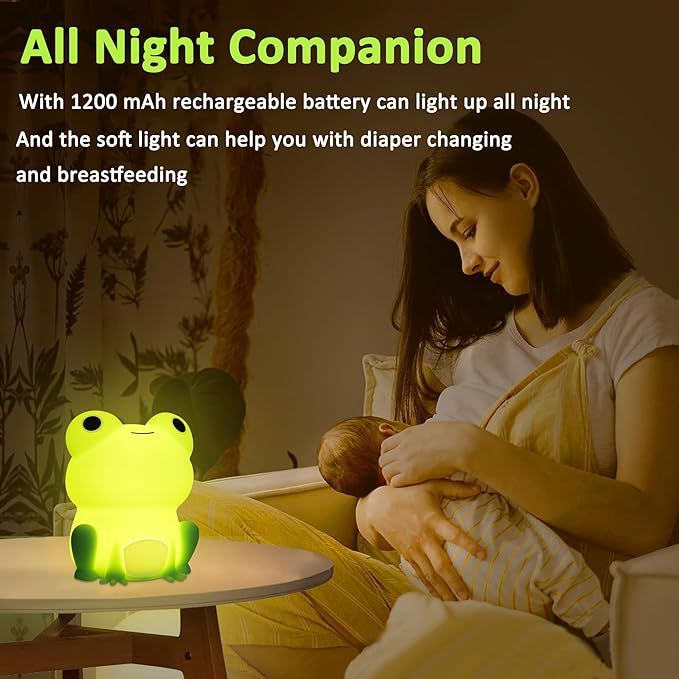 OkiyiD Frog Night Light for Nursery, Rechargeable Dimmable Bedside Lamp with Touch Control(ABS+SIL), Portable Kids Gift for Girls, Boys, Babies