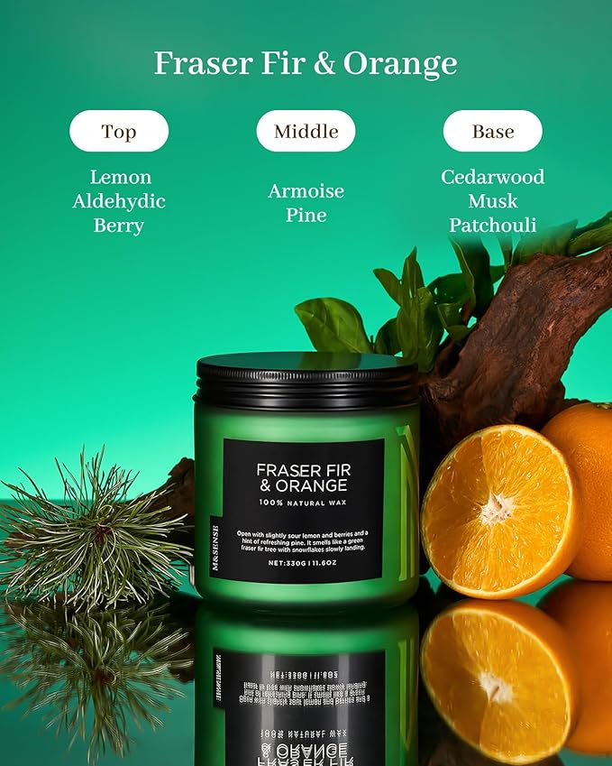 M&SENSE Fraser Fir Pine Scented Candle, Natural Soy Wax Non Toxic Candles 70 Hours 2 Cotton Wick 11.6oz Cozy Home Fragrance Aromatherapy Candle for Birthday Holiday Gifts for Mom Women
