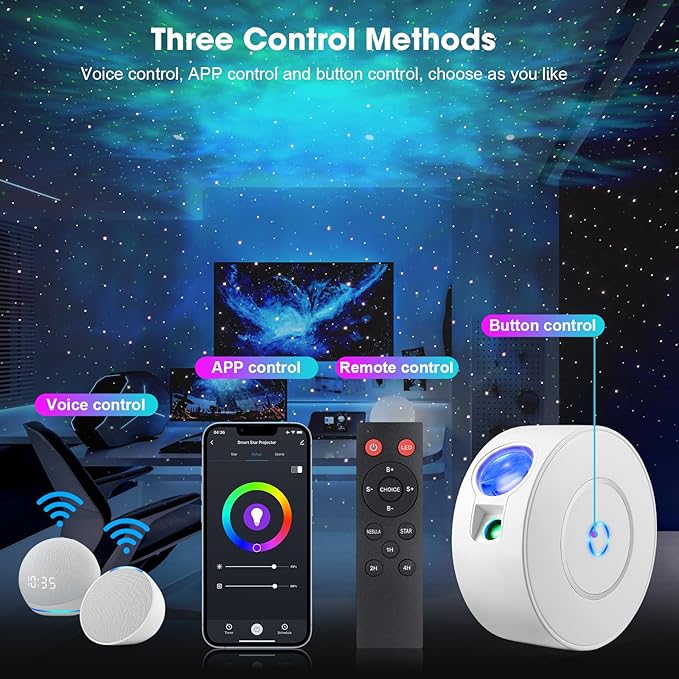 Smart Galaxy Projector with Laser Stars & Nebula Clouds - Control via APP, Alexa Voice or Button, 16 Million Colors, 900+ Sq.Ft Projection, Auto Timer, Ultra Quiet <25dB, 4 Angle Adjustable