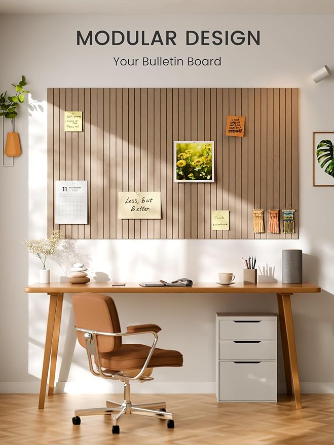Bumusty Large Cork Board Alternative-36 x 24" Felt Bulletin Board Tiles, with 30 Pushpins, 40 Adhesive Tabs, Fine-Stripe 6-Pack, Cork Boards for Office Push Pin Board Felt Board-Taupe