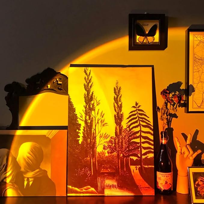 Eternal Sunset Projection Lamp - Gorgeous Sunset Light for Photo Taking, Romantic Display in Party Bedroom Living Room, Sunset Projector, Unique Ceiling Glow, 180° Rotatable, USB Charging (Sunset Red)