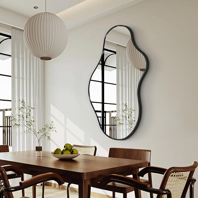 Dorlicecass Bathroom Mirrors for Over Sink - Long Wall Mirrors Decorative 24"x 43" Asymmetrical Abstract Aviation Aluminum Alloy Frame Unique for Bedroom, Living Room, Cloakroom, Entryway Black