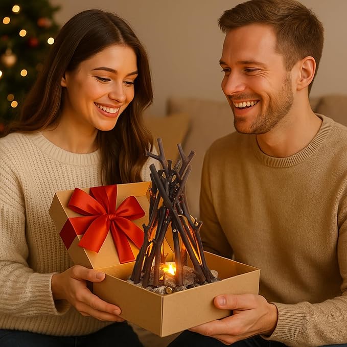 LED Night Light Wooden Campfire LED Dimmable Lamp with 3 Lighting Modes & Flame Sound, USB Powered Kids Nightlight & Desk Lamp for Bedroom, Office, and Relaxation, M