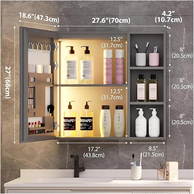 Bathroom Mirror Cabinet 5 Shelves Bathroom Storage Cabinet Makeup Organizer,Mirrors