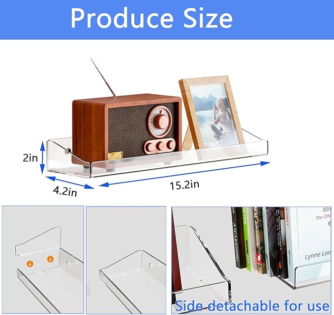 Acrylic Shelves for Bathroom Wall - No Drilling Shelf, Adhesive Wall Mounted Storage Organizer - Invisible Floating Shelves for Action Figures, Collectibles, Makeup, Perfume, Books, Room Decor (2PCS)