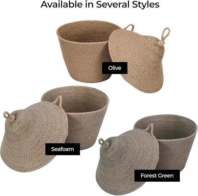 Olea Mushroom Container – Handmade 12" Woven Jute Decorative Storage Basket – Rustic Storage for Entryway, Bathroom, Kitchen, or Boho Cottagecore Decor - Seafoam