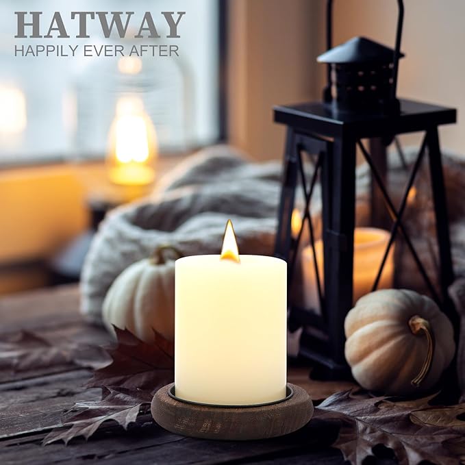 Hatway Wood Candle Holder Farmhouse Decor Wooden Pillar Candles Tray for Table Centerpiece Small Decorative Tray Riser Round Wooden Plate Pedestal Stand for Coffee Table for Christmas Decor Mu-4