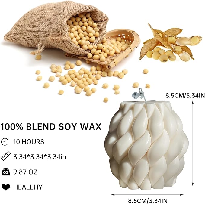 Knot Ball Candle Beautiful Handmade Pillar Scented Soy Wax,Elegant Pillar Bubble Candle,Aesthetic Home Decor, Housewarming Gift, Shelf Accent(White)