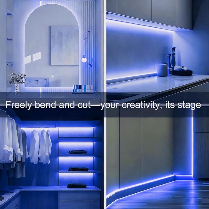 ZSLAIFU Battery Powered LED Strip Lights, 3.3FT COB LED Strip Light, Battery Operated LED Lights, Ice Blue LED Strip Lights Battery Powered for Closet, Cabinet, Shelf, Kitchen, DIY Lighting