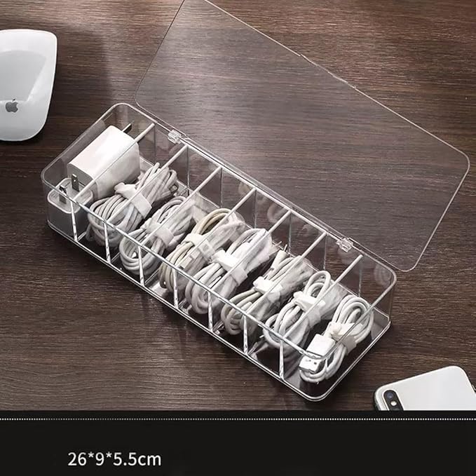 2Pcs cord organizer box, 10.2 x 3.5 x 2.2in, Desktop Cord Organizer with Compartments (2)