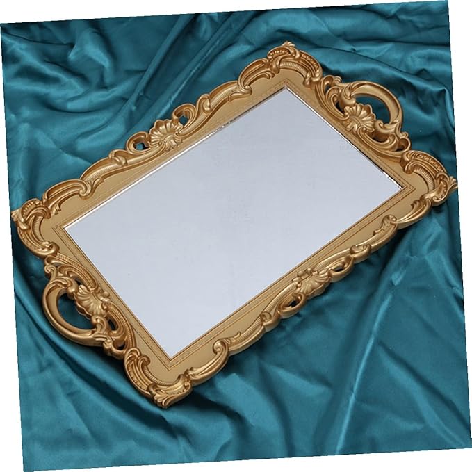 Wakauto Mirror Tray for Perfume and Makeup Organizer Vintage Vanity Dresser Decorative Tray with Mirror Surface for Home Décor and Dressing Table