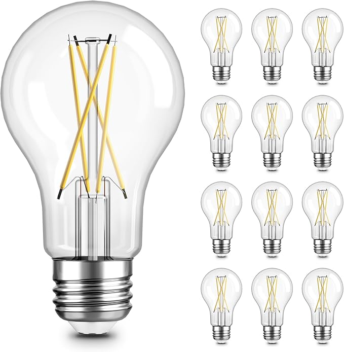 TJOY 12 Pack A19 Vintage LED Edison Bulbs, Dimmable, 60W Equivalent, High Brightness 3000K Soft Warm White, 8W E26 Standard Base, 800 Lumens, CRI80+, Clear Glass Filament Bulb for Home, Farmhouse