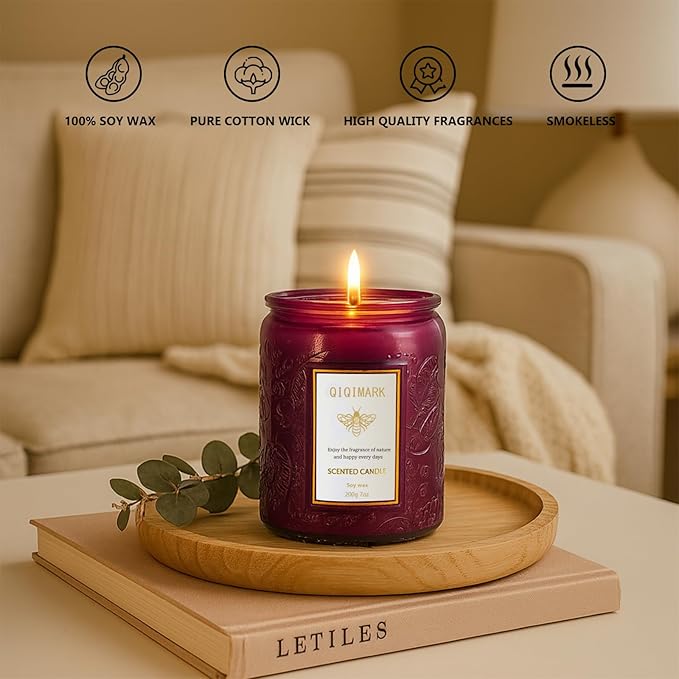 6 Pack Candles for Home Scented, Christmas Gifts Candle Set for Women, 42 oz 300 Soy Wax Long Lasting Candles Gift for Birthday Mother's Thanksgiving Day Present (Purple)