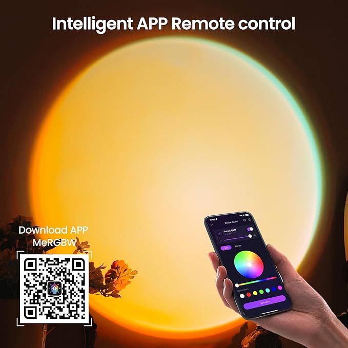 Tsrarey Sunset Lamp Projector with Remote Control, Multiple Colors LED APP Control Sunset Light Three Control Methods Night Light for Room Decor/Christmas Gift/Photography/Party/Bedroom Decor