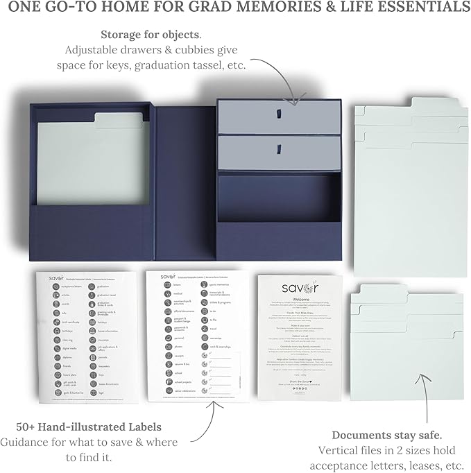 Savor | Life Essentials & Graduate Keepsake Organizer | Keep High School and College Graduation Memorabilia Organized and Safe in One Convenient Home with this Gift for Students and Grads