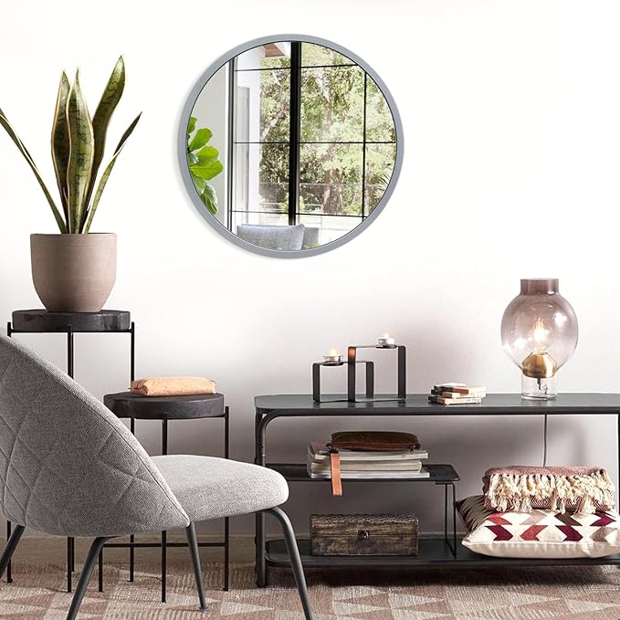 JJUUYOU Round Wall Mirror 16", Hanging Circle Mirror Round for The Bathroom Metal Frame Mirrors for Bedroom, Living Room or Entryway Wall Decorative