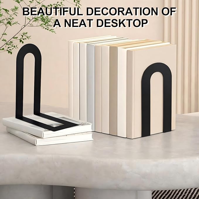 Chunful 6 Pcs Black Modern Metal Book Ends for Shelves Decorative Small Bookends Book Shelf Organizer Minimalist Design Stopper to Hold Books for Home Office (7.5 * 5.75 * 3.5inch)