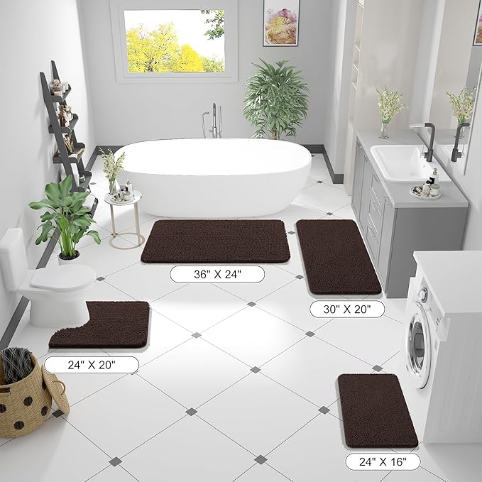 OLANLY Large Bathroom Rugs 40x32, Extra Soft Absorbent Chenille Bath Rugs, Rubber Backing Quick Dry, Machine Washable Bath Mats for Bathroom Floor, Tub and Shower, Home Decor Accessories, Brown