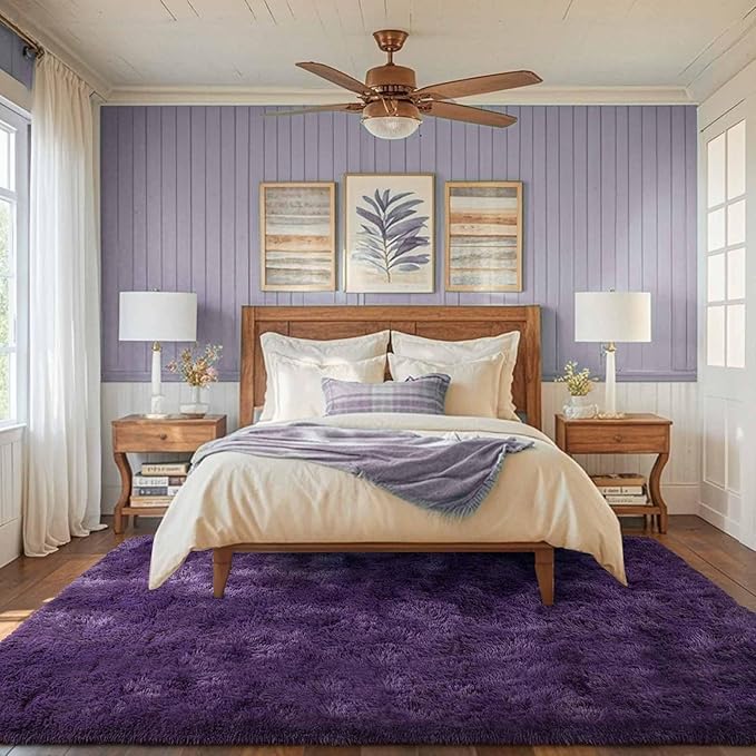 5x7 Ft Purple Rugs for Bedroom Living Room, Soft Modern Indoor Fuzzy Shaggy Area Rug, Non-Slip Fluffy Furry Rug for Teen Girls and Boys,Nursery Kids Room Dorm Home Decor, High Pile Plush Floor Carpet