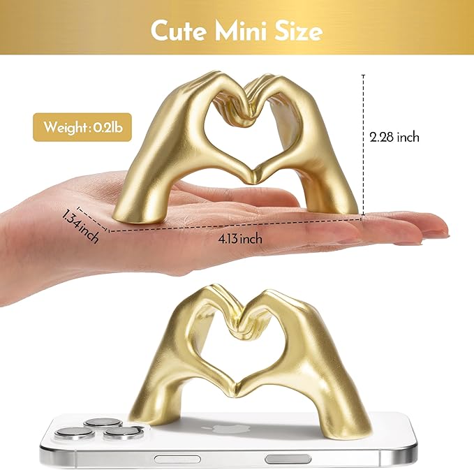 Gold Decor Living Room – Mini Small Heart Hands Sculpture – Shelf Decor Aesthetic – Cute Home Accent Table & Shelves – Love Statue - Gifts Girlfriend, Wife, Women, Teen Girls, Valentine (Gold, Mini)