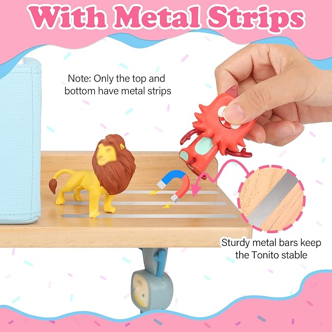 for Tonies Box Storage Shelf Wall Mounted, Magnetic Pine Wood Floating Shelves Organizer for Tonie box1/2 Player, Tonies Figures, Earphones, Display Collection 20~30 Characters