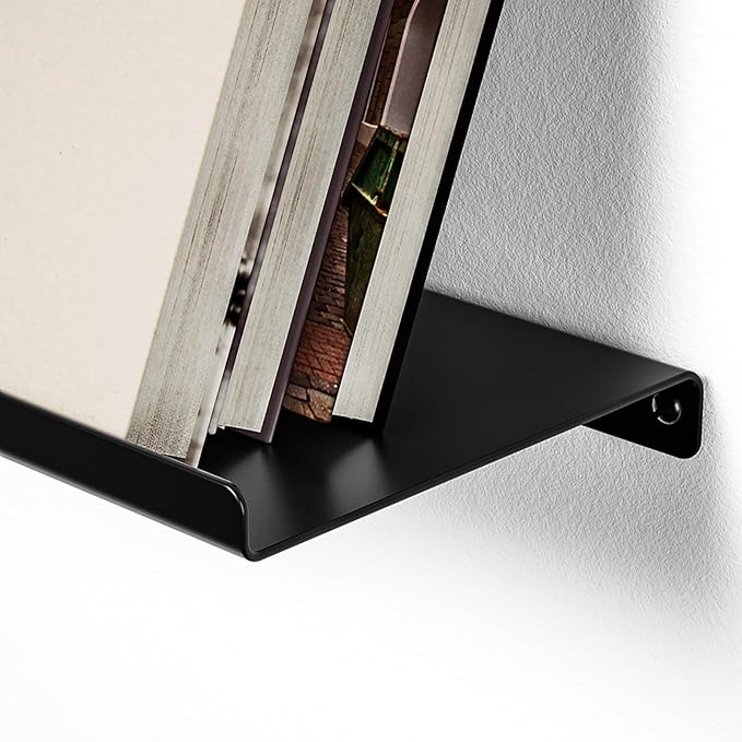 SRIWATANA Black Floating Shelves, Metal Wall Shelves Set of 3 for Bedroom, Living Room, Bathroom, Kitchen, Matte Black