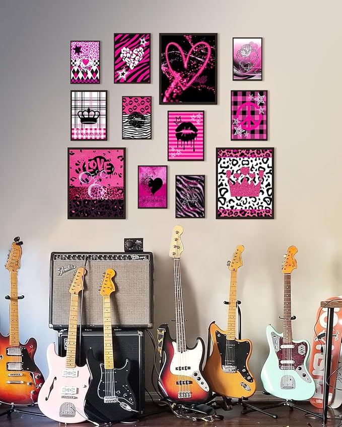 KBKBART Mcbling Y2k Room Decor Aesthetic, 12 Pcs Trashy Y2k Posters and 50 Pcs Y2k Sticker for Teen Girl's Bedroom, Early 2000s Room Decor, Hot Pink Wall Art Aesthetic Pictures, Emo Baddie Prints Wall Collage for Dorm Bedroom Apartment Decor (UNFRAMED)