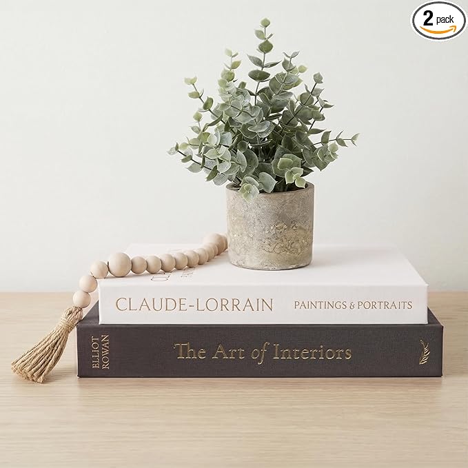 Vine Creations Decorative Books - Set of 2 Linen Hardcover Boxes with Storage - Aesthetic Fake Books for Decoration for Home, Shelf, Bookshelf Decor, Coffee Table Decor, as Storage or Keepsake Box