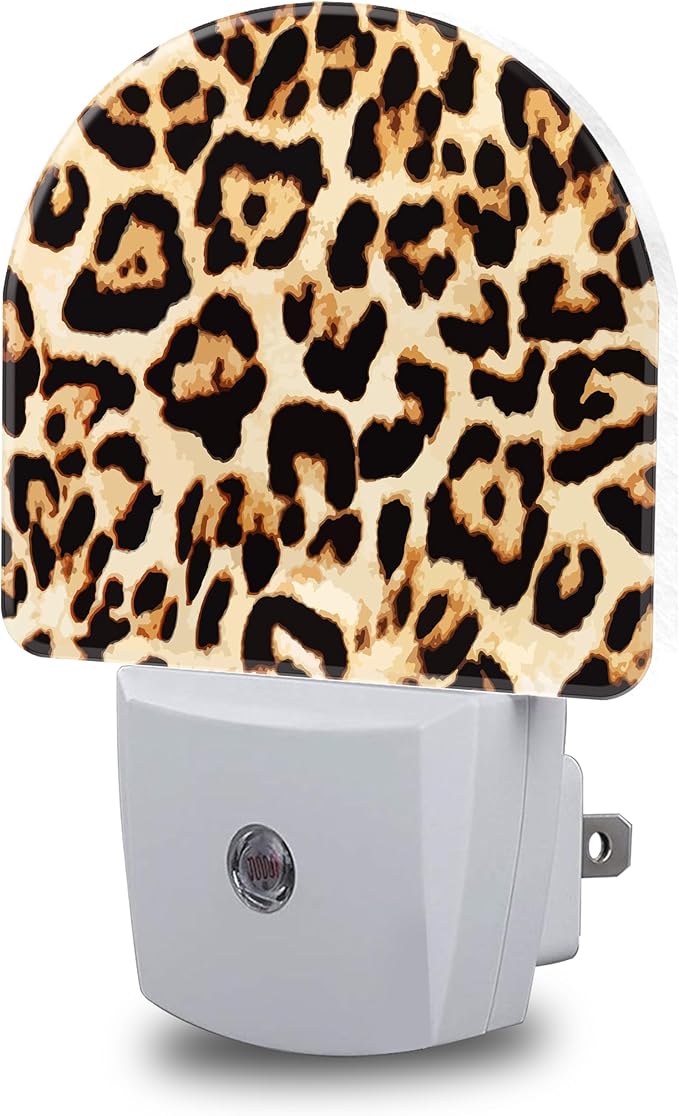 Cheetah Night Lights Plug into Wall Leopard Print Night Light Dusk to Dawn Smart Sensor Decorative Round Led Lamp for Bedroom Kitchen Hallway Nightlight for Women Men