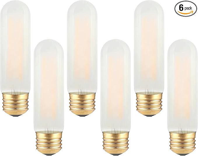 Frosted T10 LED Bulb- Dimmable E26 LED Chandelier Bulbs 25W Equivalent- 2700K Soft Warm- 2W Vintage Tubular Edison Light Bulbs for Cabinet, Bankers/Piano Lamp, Mason Jars, Bathroom Vanity- 6 Count