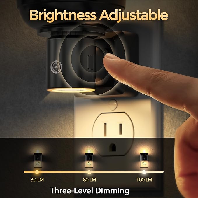 DORESshop LED Night Light, Night Lights Plug into Wall, 3 Level Brightness Adjustable Plug in Night Light, Dusk to Dawn Sensor Nightlights for Adults